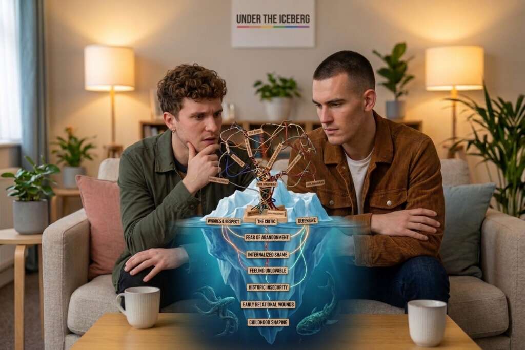 Under the Iceberg Male couple explore "Under the Iceberg" technique in couple counselling